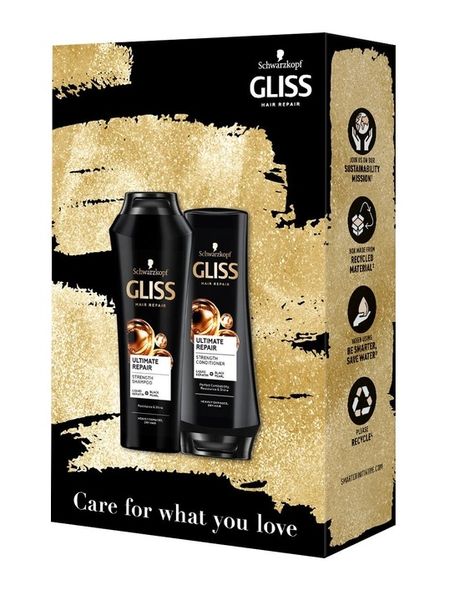 Набір Gliss Care with Ultimate Repair Зміцнюючий шампунь для сильно пошкодженого та сухого волосся 250 мл + Бальзам 200 мл (9000101731385) VBВ00308165 фото