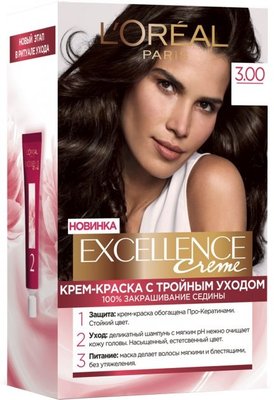 Стойкая крем-краска для волос L'Oreal Paris Excellence Creme 3.00 Темно-каштановый (3600523781102) VBВ00308406 фото