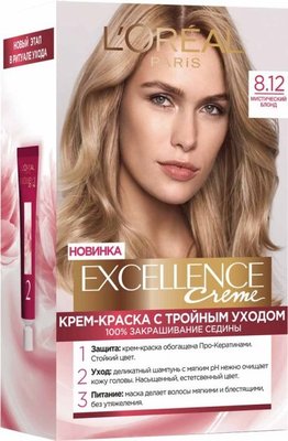 Стійка крем-фарба для волосся L'Oreal Paris Excellence Creme 8.12 - Містичний блонд (3600523781300) VBВ00308409 фото