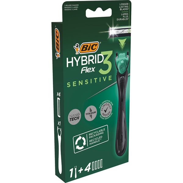 Станок для бритья Bic Flex 3 Hibrid Sensitive мужской с 4 сменными картриджами 1 шт (3086123644977) VBВ00196234 фото