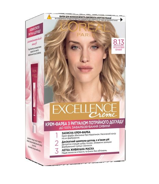 Фарба для волосся L'Oreal Paris Excellence Creme 8.13 - Світло-русявий бежевий (3600524094096) VBВ00308411 фото