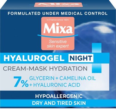 Крем-маска Mixa Hydrating Hyalurogel Night для обезвоженной чувствительной кожи лица 50 мл (3600550950694) VBВ00058398 фото