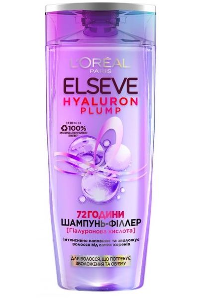 Шампунь-филлер L`Oreal Paris Elseve Hyaluron Plump для волос, требующий увлажнения и объема 400 мл (3600524029876) VBВ00291369 фото