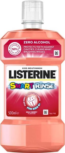 Ополіскувач для ротової порожнини дитячий Listerine Smart Rinse Ягідна свіжість 500 мл (3574661787190) VBВ00315389 фото