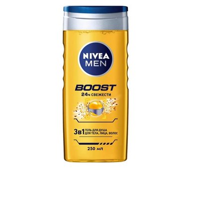 Гель для душу Nivea Men Boost 3в1 для тіла обличчя волосся з кофеїном 250 мл (4005900824455) VBВ00279781 фото