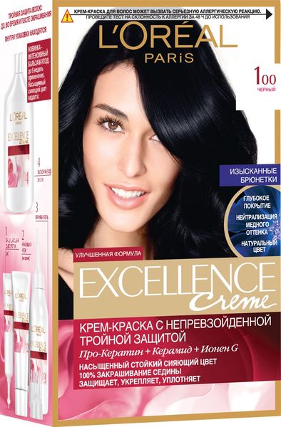 Стійка крем-фарба для волосся L'Oreal Paris Excellence Creme 1.00 Чорний (3600523781089) VBВ00307780 фото