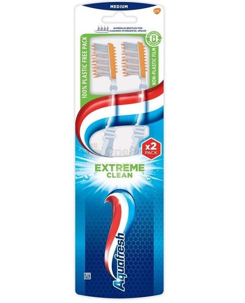 Зубна щітка Aquafresh Extreme Clean medium 1+1 шт (5054563927910) VBВ00282700 фото