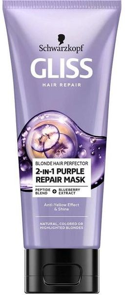 Маска Gliss Blonde Hair Perfector 2-in-1 Purple Repair для натурального, фарбованого або знебарвленого світлого волосся 200 мл (9000101617627) VBВ00286324 фото